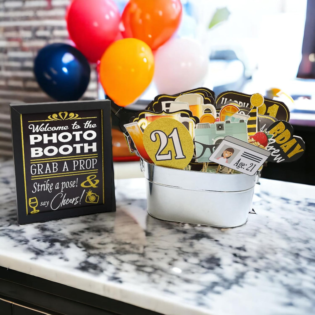 21St Birthday Photo Booth Props - 41-Pc Photo Booth Kit with 8 X 10-Inch Sign, 60 Adhesive Pads, 45 Sticks - Photo Booth 21St Birthday Props - 21St Photo Booth Props