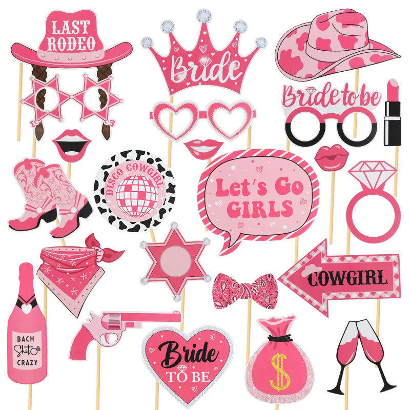 Wedding Party Handheld Photo Props Western Cowgirl Photo Booth Prop DIY Mask Glasses for Bachelorette Wedding Party Decoration
