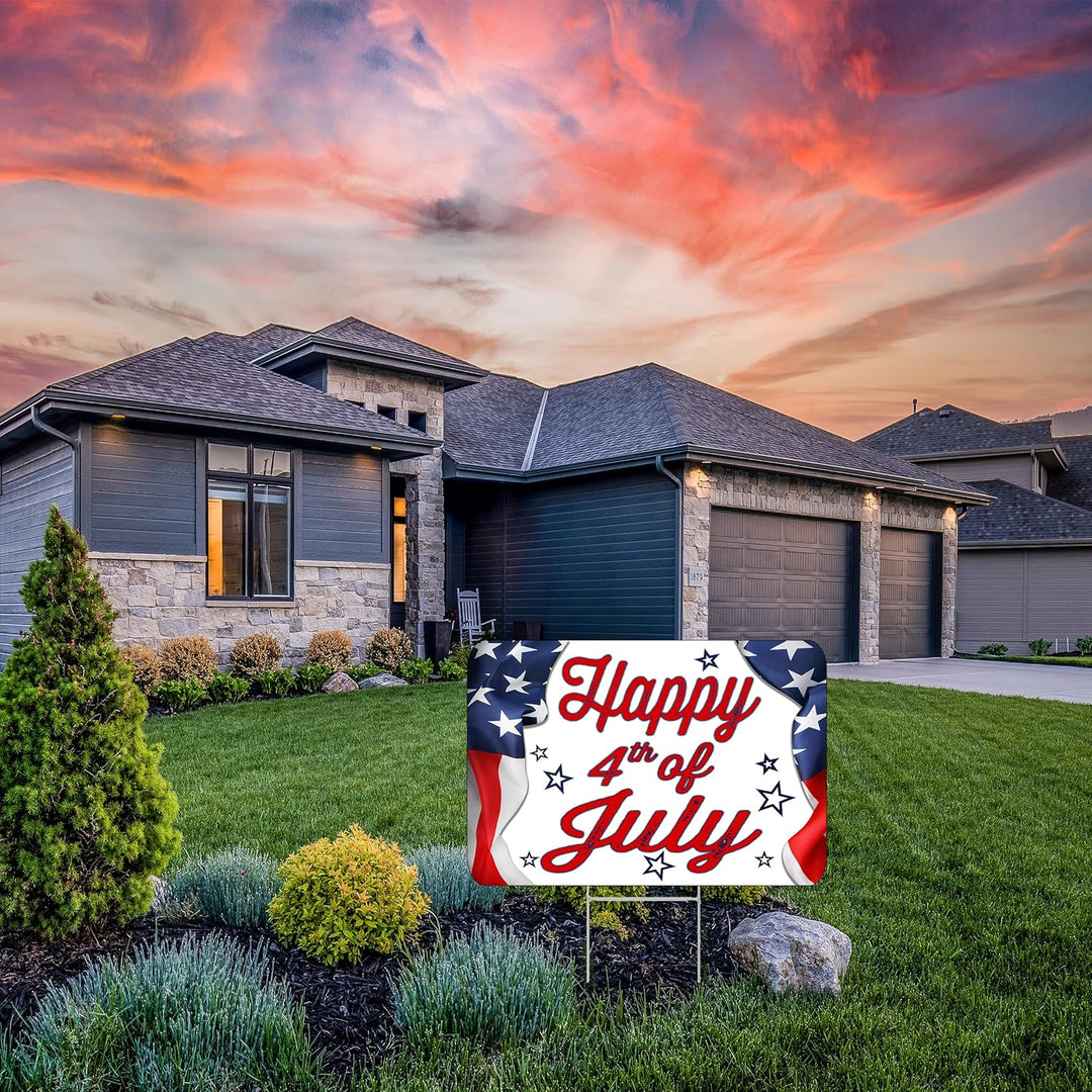 Large 4Th of July Yard Sign Home Decor Lawn Decoration with Stakes Independence Day Fourth of July USA Flag 17X13 Inches (Flag)