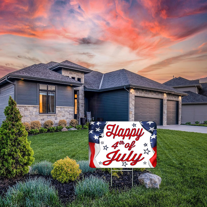 Large 4Th of July Yard Sign Home Decor Lawn Decoration with Stakes Independence Day Fourth of July USA Flag 17X13 Inches (Flag)