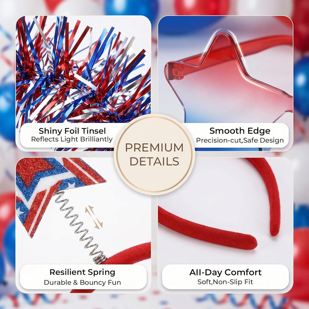 8 Pcs 4Th of July Headband and Star Sunglasses Set, Red White Blue Patriotic Hair Accessories with Star Glasses for Women Adults, Independence Day Party Favors, Memorial Day USA Costume Accessories