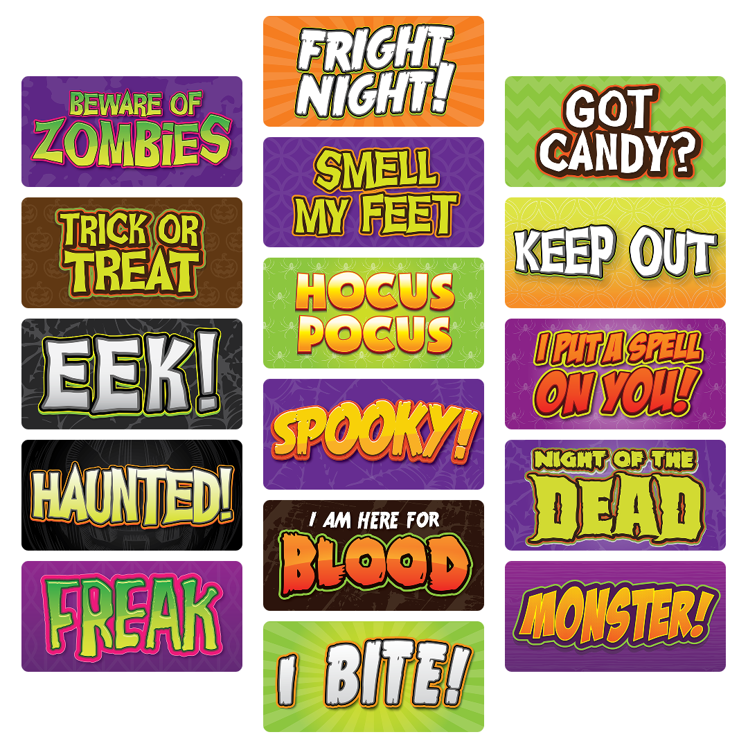 Halloween Photo Booth Props Set – Spooky Party Signs - complete prop set display by King Props