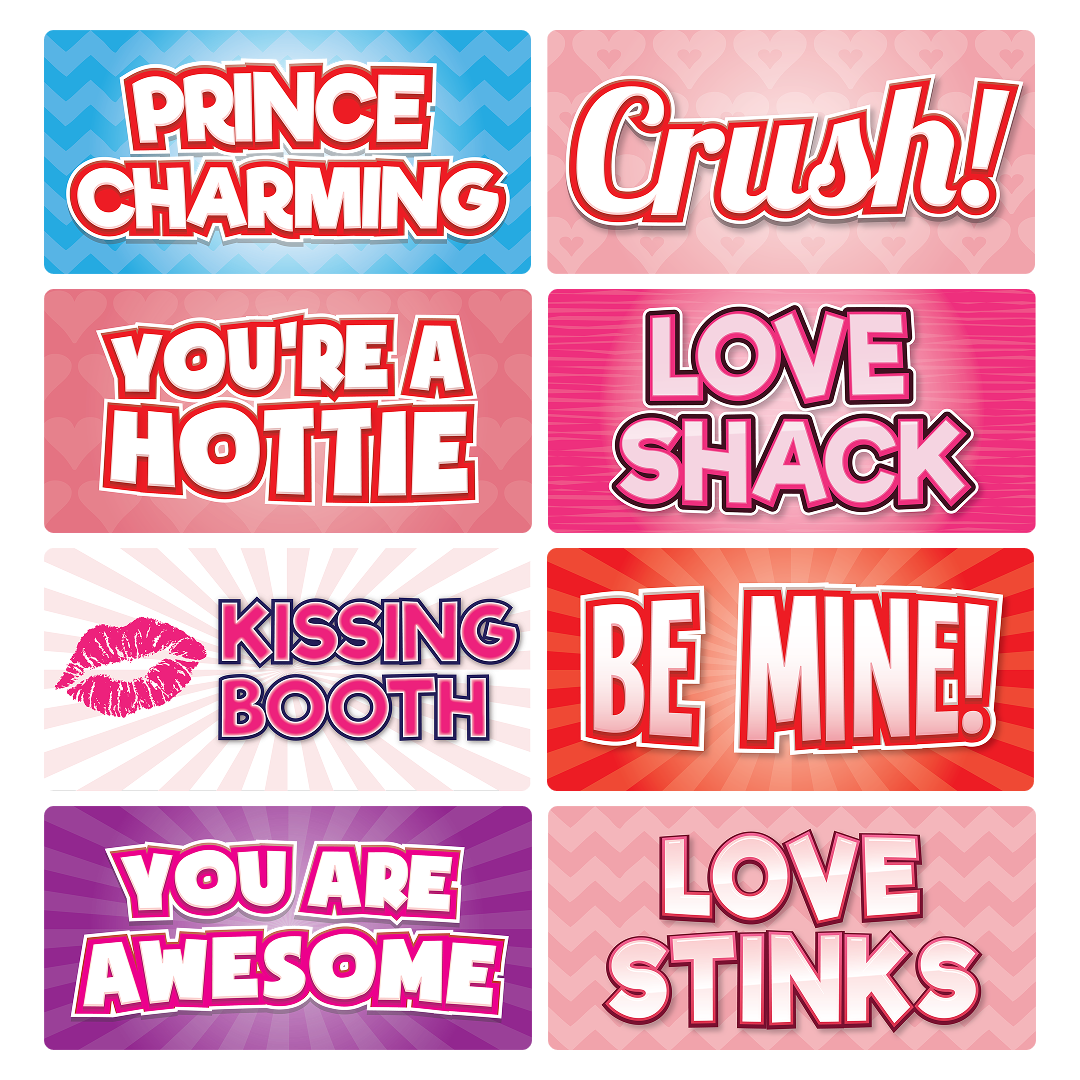 Valentine's Day Photo Booth Props – 6pc Love - complete prop set display by King Props