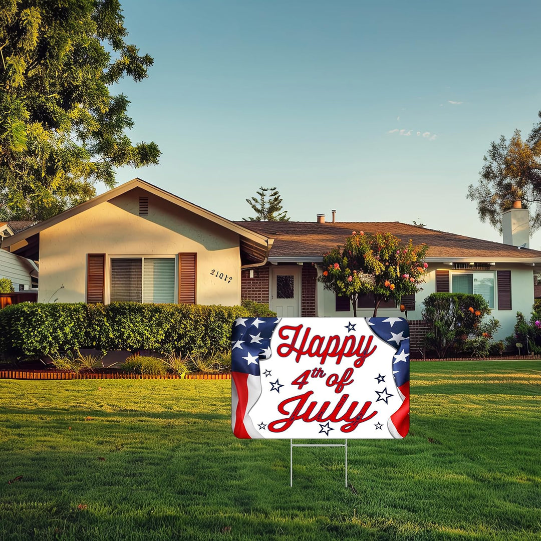 Large 4Th of July Yard Sign Home Decor Lawn Decoration with Stakes Independence Day Fourth of July USA Flag 17X13 Inches (Flag)
