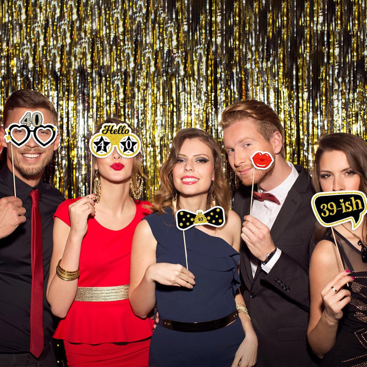 40Th Birthday Photo Booth Props for Women &amp; Men, Black Gold Adult 40Th Birthday Photo Booth Props, Cheers to Forty Birthday Photo Props Decor, Funny Forty Birthday Party Supplies