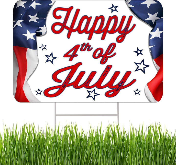 Large 4Th of July Yard Sign Home Decor Lawn Decoration with Stakes Independence Day Fourth of July USA Flag 17X13 Inches (Flag)