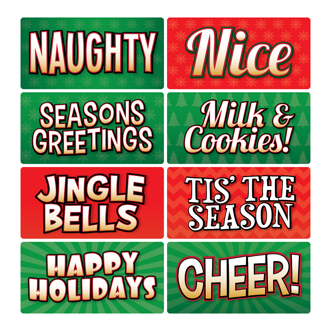 Christmas Photo Booth Props Set - close-up of prop signs by King Props