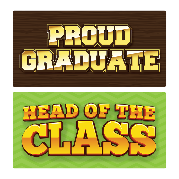 Graduation Photo Booth Props Set – 12 Signs - close-up of prop signs by King Props