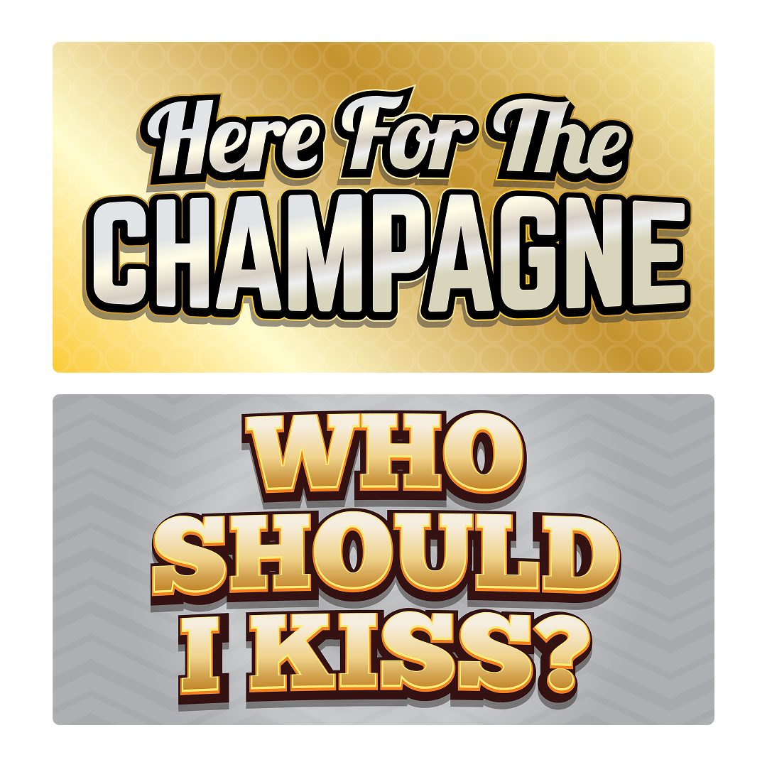 New Year's Eve Photo Booth Props Set - close-up of prop signs by King Props