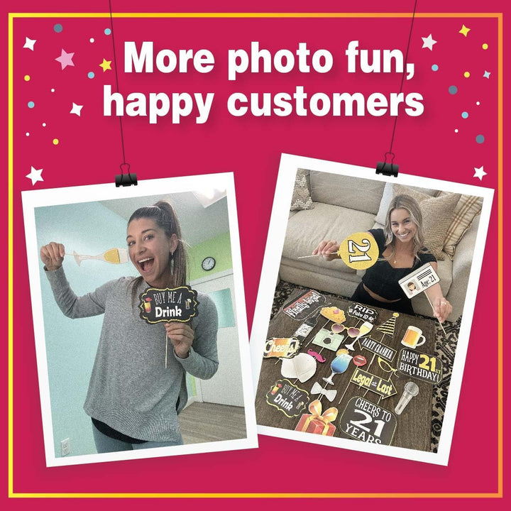 21St Birthday Photo Booth Props - 41-Pc Photo Booth Kit with 8 X 10-Inch Sign, 60 Adhesive Pads, 45 Sticks - Photo Booth 21St Birthday Props - 21St Photo Booth Props