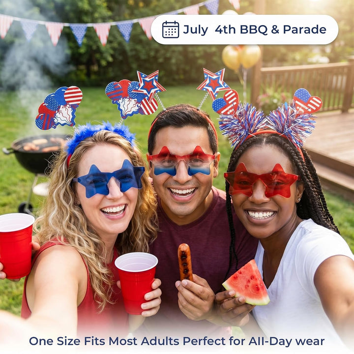 8 Pcs 4Th of July Headband and Star Sunglasses Set, Red White Blue Patriotic Hair Accessories with Star Glasses for Women Adults, Independence Day Party Favors, Memorial Day USA Costume Accessories