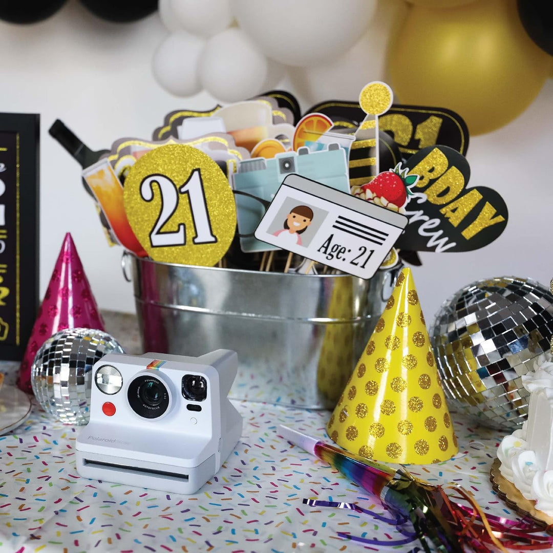 21St Birthday Photo Booth Props - 41-Pc Photo Booth Kit with 8 X 10-Inch Sign, 60 Adhesive Pads, 45 Sticks - Photo Booth 21St Birthday Props - 21St Photo Booth Props
