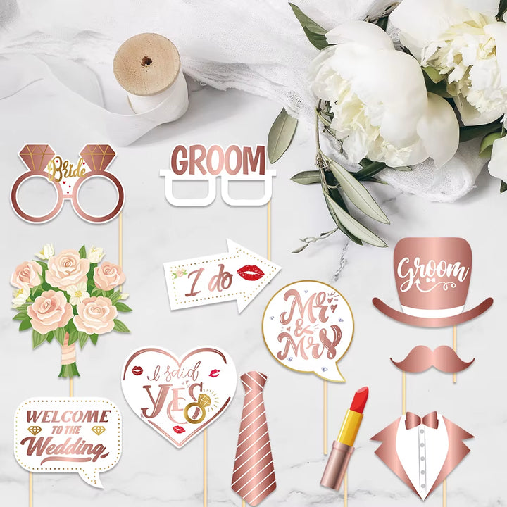 25Pcs Funny Wedding Paper Photo Booth Props Just Married Selfie Photobooth Bridal Shower Bachelorette Party Wedding Decoration