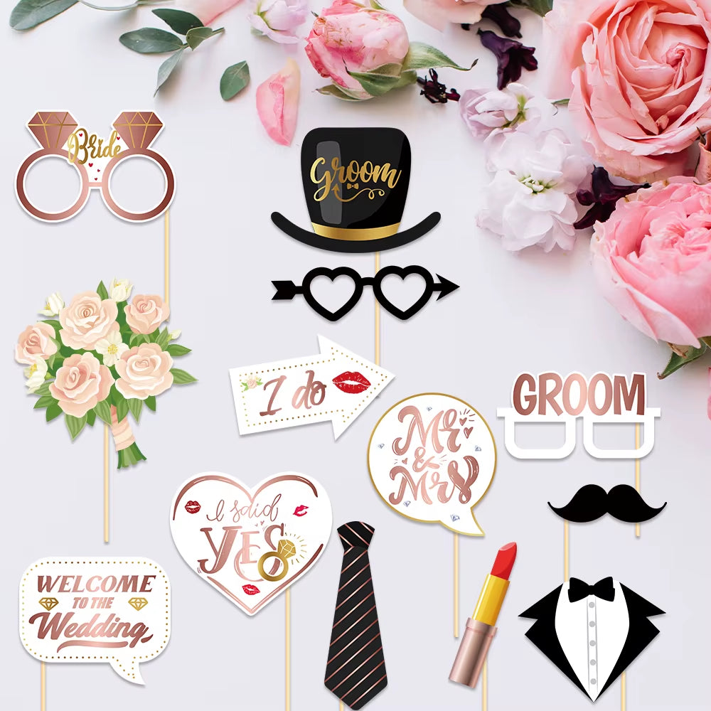 25Pcs Funny Wedding Paper Photo Booth Props Just Married Selfie Photobooth Bridal Shower Bachelorette Party Wedding Decoration
