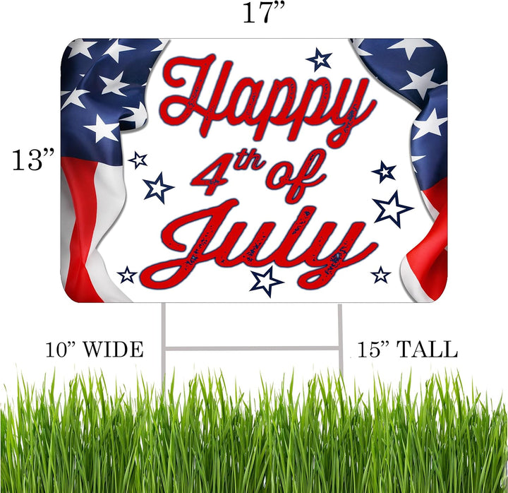 Large 4Th of July Yard Sign Home Decor Lawn Decoration with Stakes Independence Day Fourth of July USA Flag 17X13 Inches (Flag)