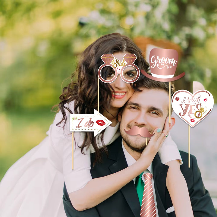 25Pcs Funny Wedding Paper Photo Booth Props Just Married Selfie Photobooth Bridal Shower Bachelorette Party Wedding Decoration