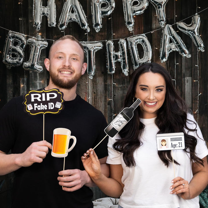 21St Birthday Photo Booth Props - 41-Pc Photo Booth Kit with 8 X 10-Inch Sign, 60 Adhesive Pads, 45 Sticks - Photo Booth 21St Birthday Props - 21St Photo Booth Props