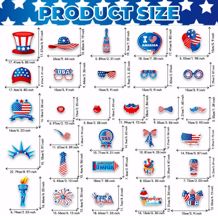 Independence Day Photo Booth Props with Sticks,4Th of July Photo Booth Props,Patriotic Party Decorations (25CT)