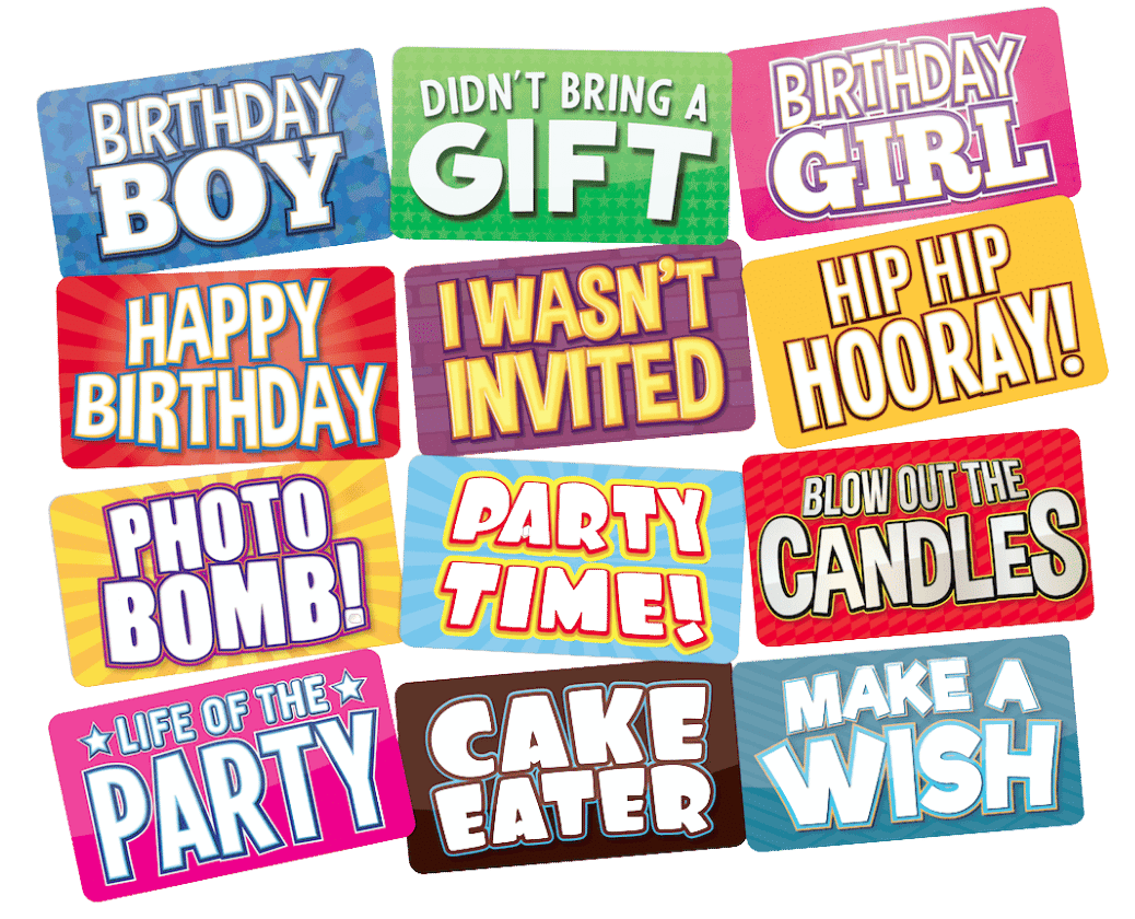 Birthday Photo Booth Props Set – 6pc - complete prop set display by King Props