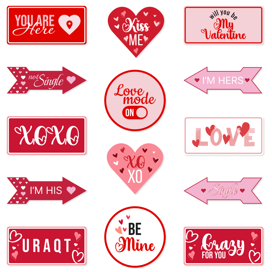 Valentine's Day Photo Booth Props Set - complete prop set display by King Props