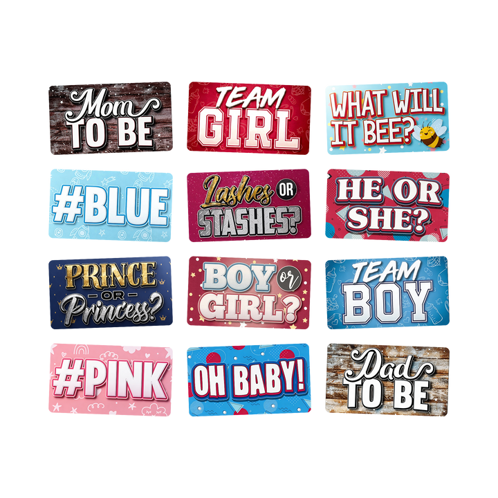 Gender Reveal Photo Booth Props Set – 12 Signs