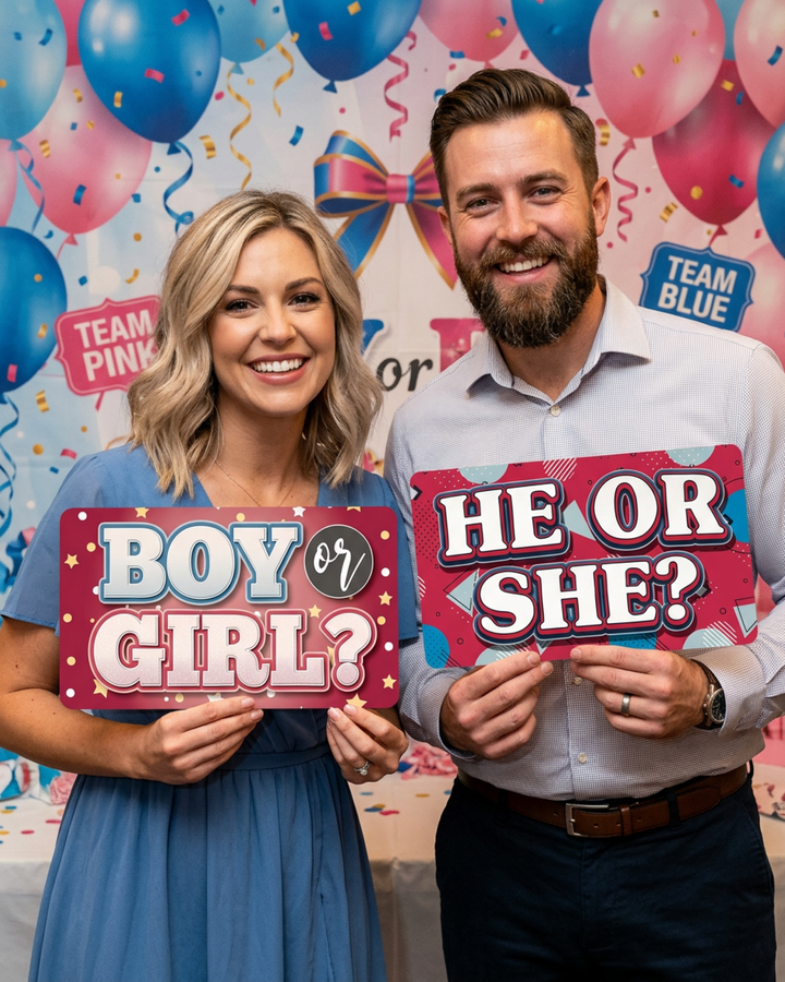 Gender Reveal Photo Booth Props Set – 12 Signs