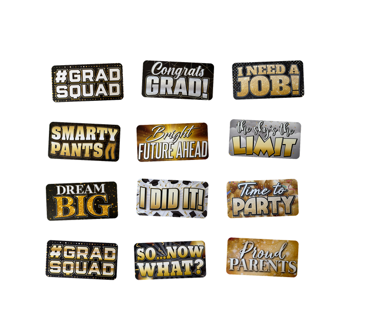 Graduation Photo Booth Props - Double-Sided PVC Signs (6 Pack)