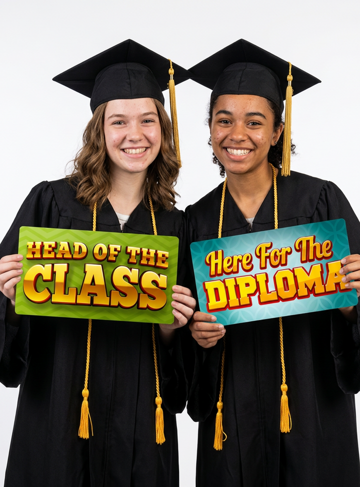 Graduation Photo Booth Props - Double-Sided PVC Signs (4 Pack)