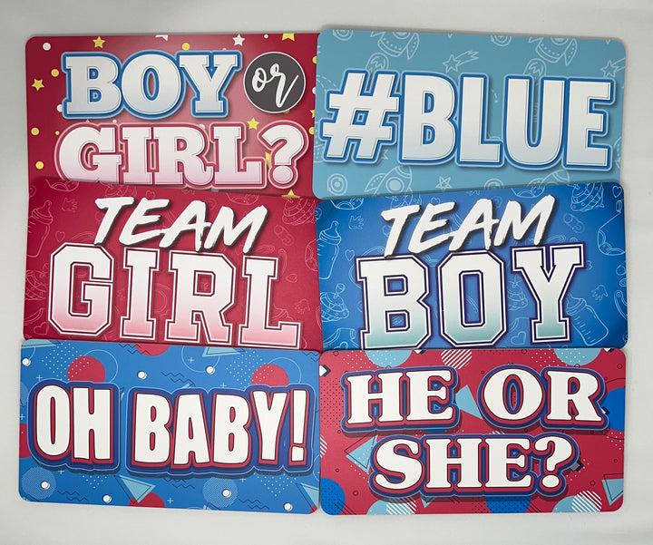 Gender Reveal Photo Booth Props Set – 12 Signs - props size comparison by King Props