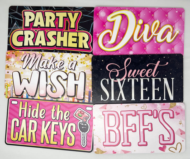 Sweet 16 Photo Booth Props – 6pc Birthday - props size comparison by King Props