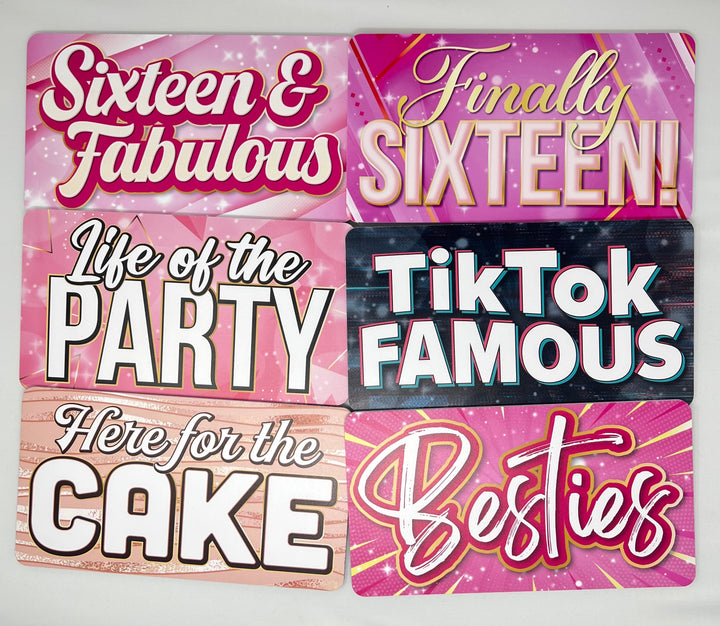 Sweet 16 Photo Booth Props – 6pc Birthday - props packaging and contents by King Props