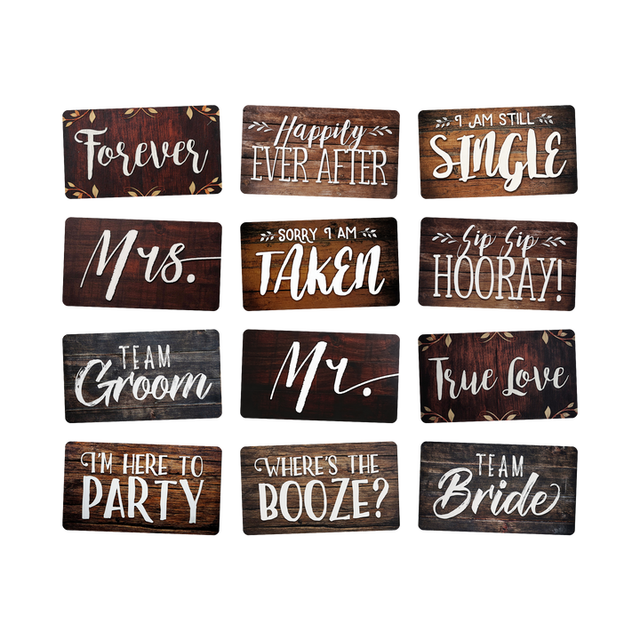 Rustic wedding photo booth props complete sign set by King Props