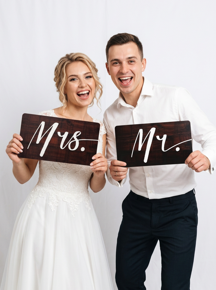 Rustic wedding photo booth props reusable reception signs by King Props