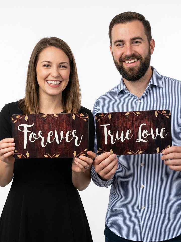 Rustic wedding photo booth props double sided PVC signs by King Props