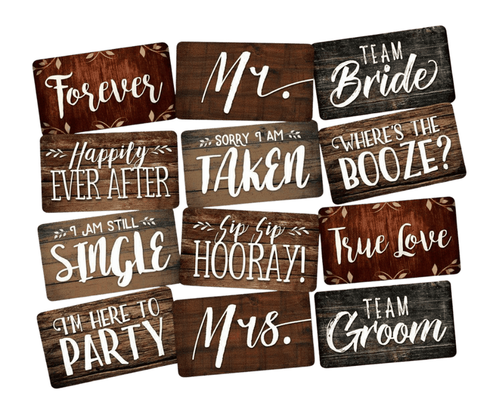 Rustic Wedding Photo Booth Props Set – 6 Piece - complete prop set display by King Props