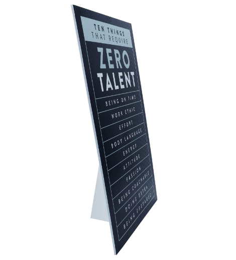 Zero Talent | Motivational Sign Easel Back