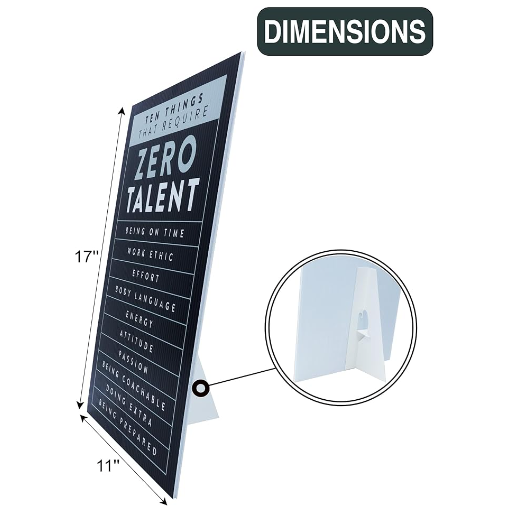 Zero Talent Motivational Tabletop Sign – Easel - wall art size comparison by King Props