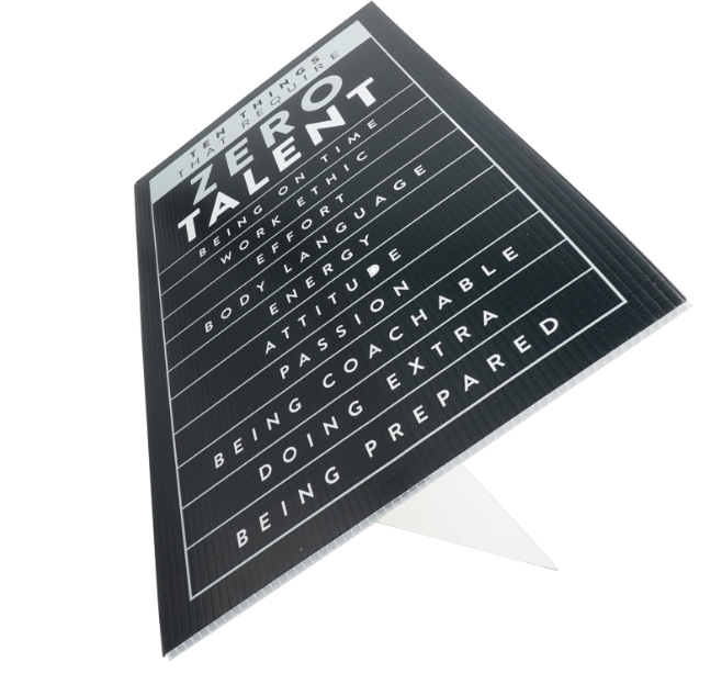 Zero Talent Motivational Tabletop Sign – Easel - wall art detail view by King Props