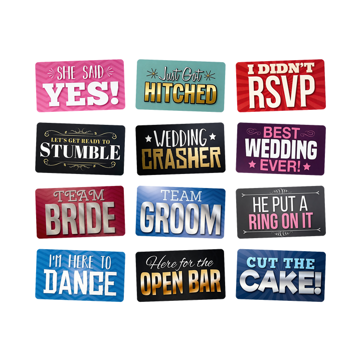 Wedding Photo Booth Props - 6 Double-Sided PVC Signs