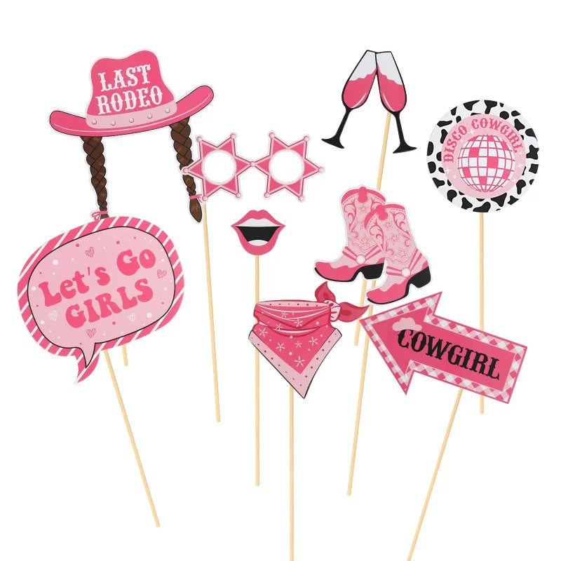Wedding Party Handheld Photo Props Western Cowgirl Photo Booth Prop DIY Mask Glasses for Bachelorette Wedding Party Decoration
