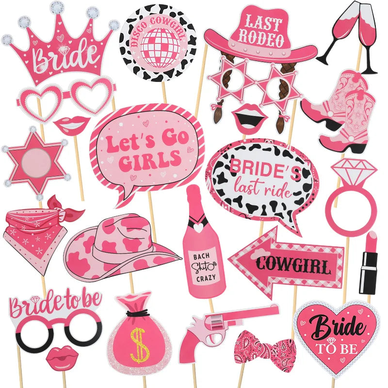 Wedding Party Handheld Photo Props Western Cowgirl Photo Booth Prop DIY Mask Glasses for Bachelorette Wedding Party Decoration