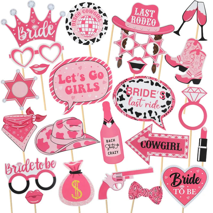 Wedding Party Handheld Photo Props Western Cowgirl Photo Booth Prop DIY Mask Glasses for Bachelorette Wedding Party Decoration