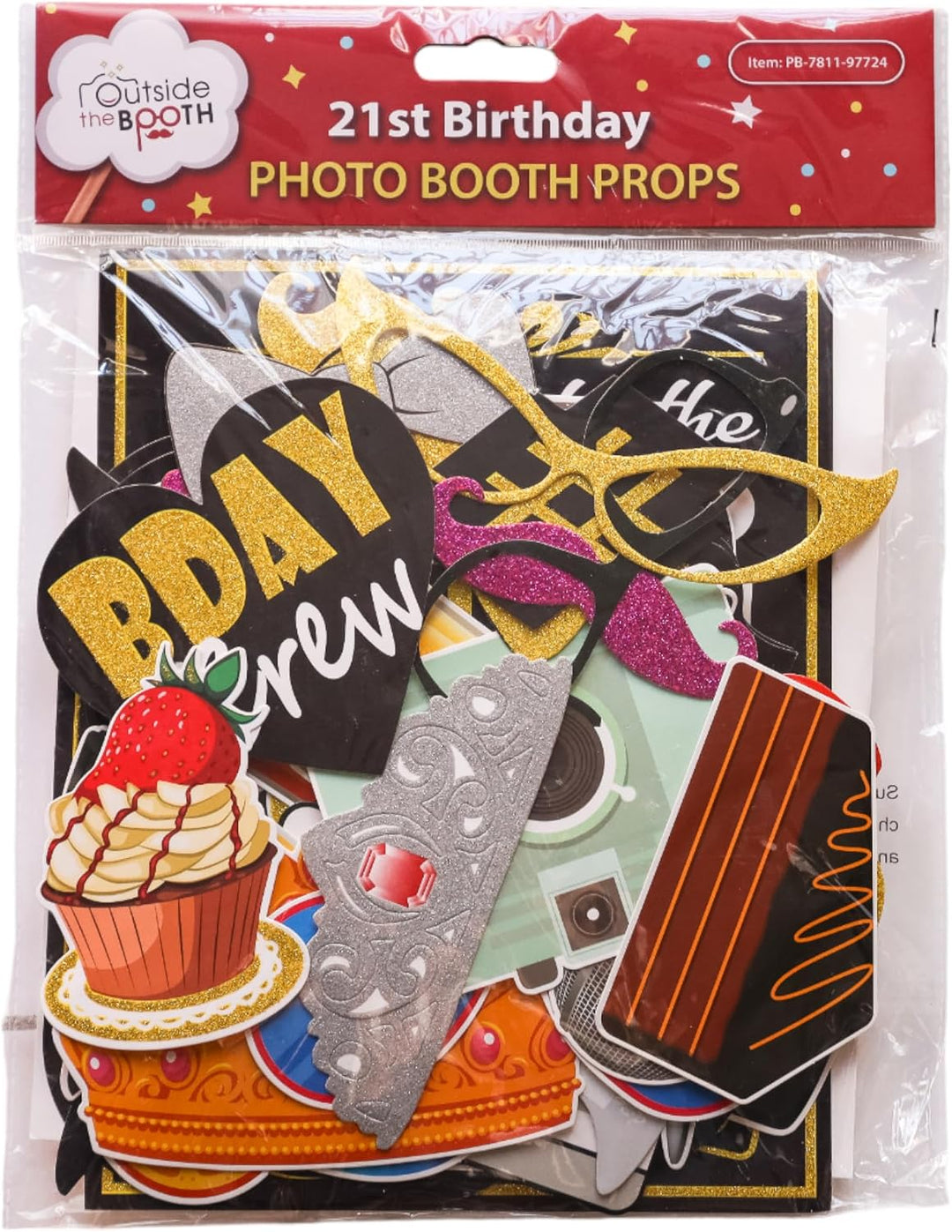 21St Birthday Photo Booth Props - 41-Pc Photo Booth Kit with 8 X 10-Inch Sign, 60 Adhesive Pads, 45 Sticks - Photo Booth 21St Birthday Props - 21St Photo Booth Props
