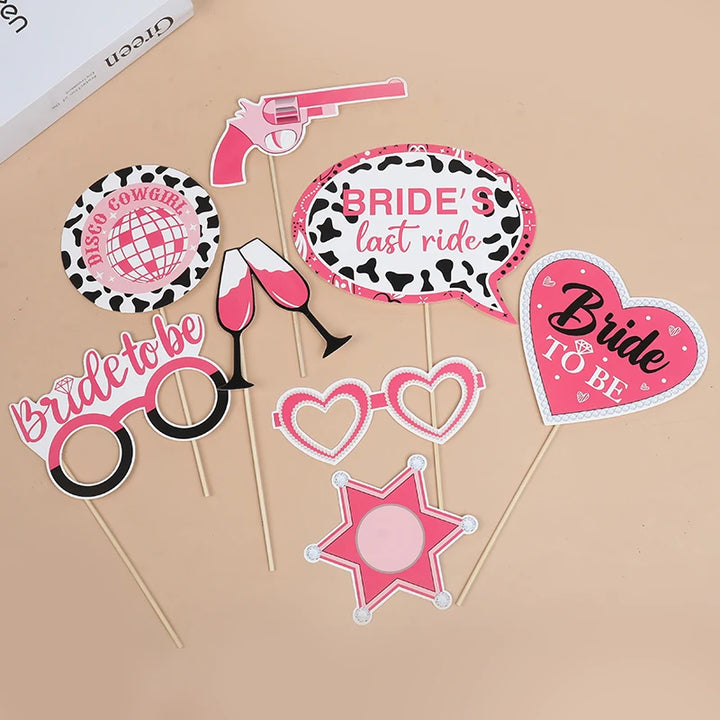 Wedding Party Handheld Photo Props Western Cowgirl Photo Booth Prop DIY Mask Glasses for Bachelorette Wedding Party Decoration