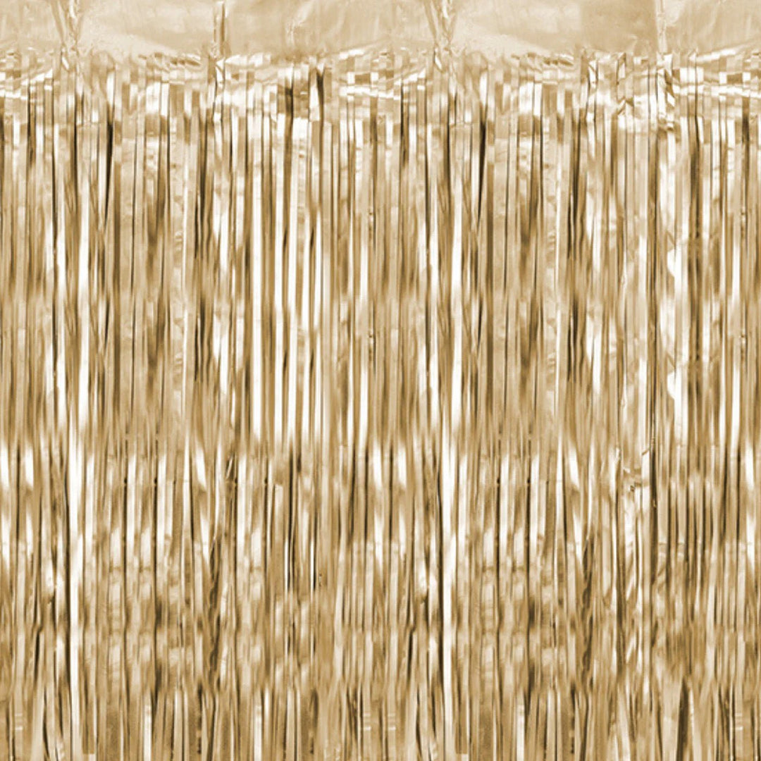 Champagne Gold Fringe Curtain Backdrop – Metallic Tinsel 6.5ft
