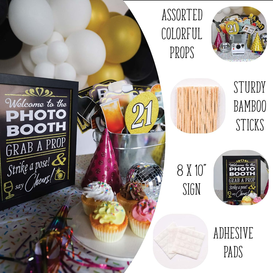 21St Birthday Photo Booth Props - 41-Pc Photo Booth Kit with 8 X 10-Inch Sign, 60 Adhesive Pads, 45 Sticks - Photo Booth 21St Birthday Props - 21St Photo Booth Props