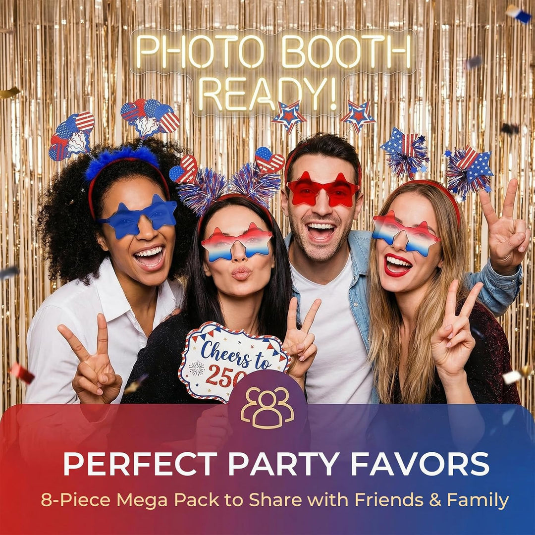 8 Pcs 4Th of July Headband and Star Sunglasses Set, Red White Blue Patriotic Hair Accessories with Star Glasses for Women Adults, Independence Day Party Favors, Memorial Day USA Costume Accessories