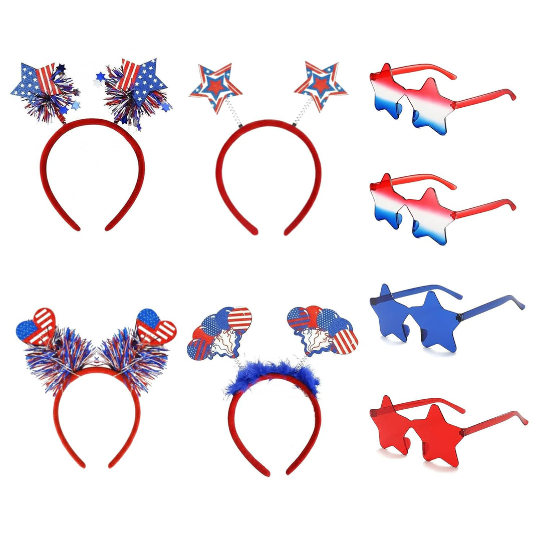 8 Pcs 4Th of July Headband and Star Sunglasses Set, Red White Blue Patriotic Hair Accessories with Star Glasses for Women Adults, Independence Day Party Favors, Memorial Day USA Costume Accessories