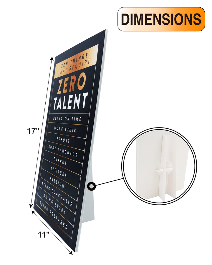 Gold Motivational Wall Art – Zero Talent Sign - wall art size comparison by King Props