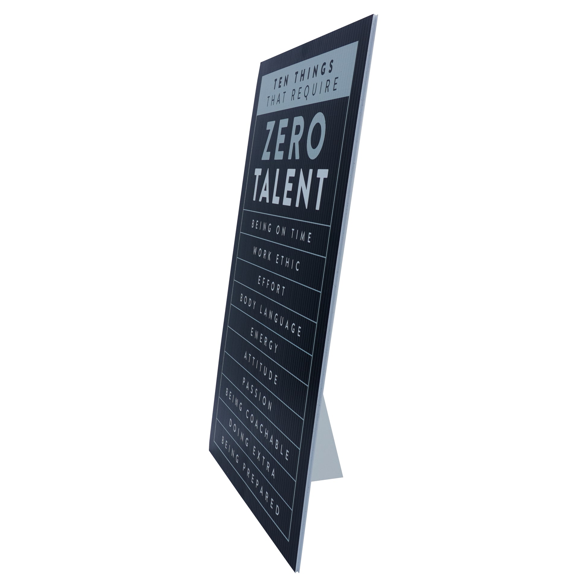Black Motivational Wall Art – Zero Talent Sign - wall art detail view by King Props